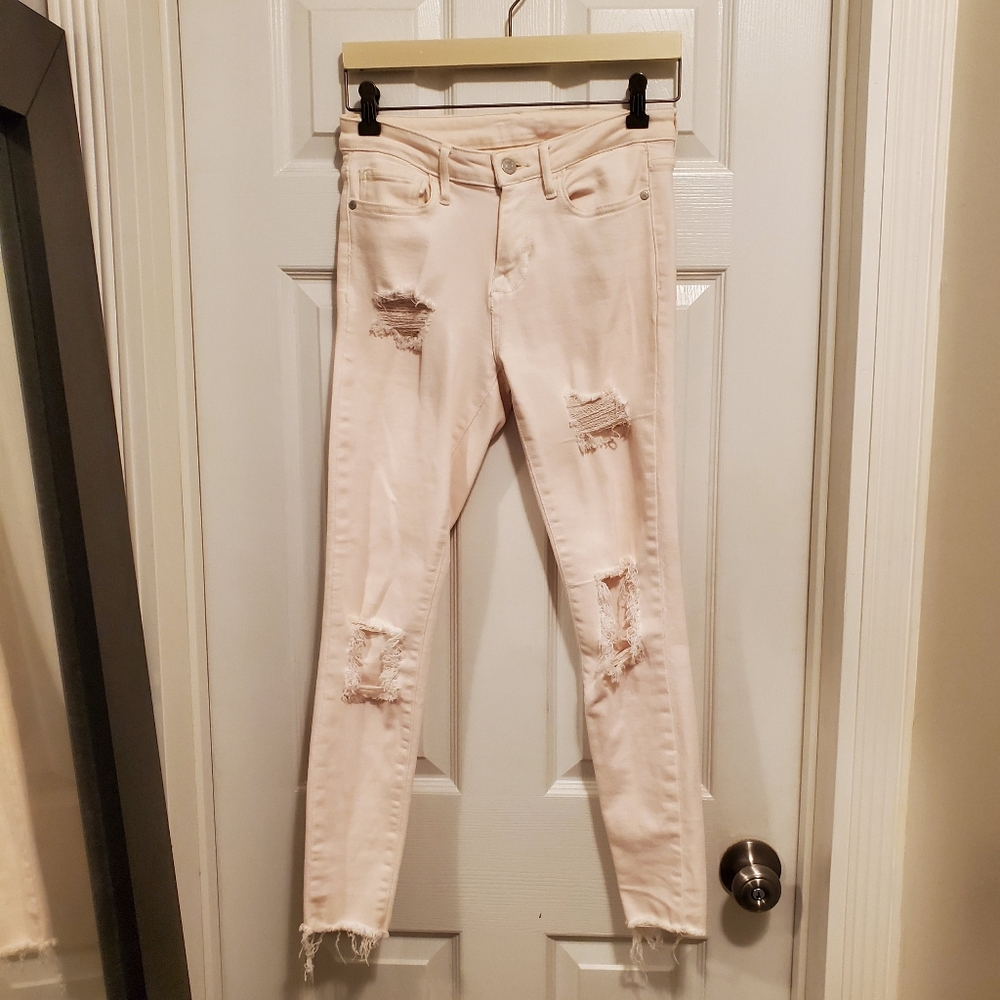 Guess Los Angeles Destroyed Stretchy White Cream Jeans Size 27